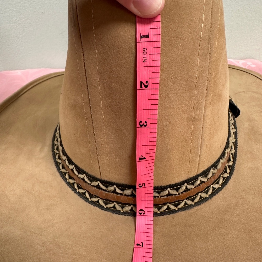 Vintage Tan Embroidered Cowboy Hat XL Western Floral Suede Feel Union Made - Picture 13 of 14